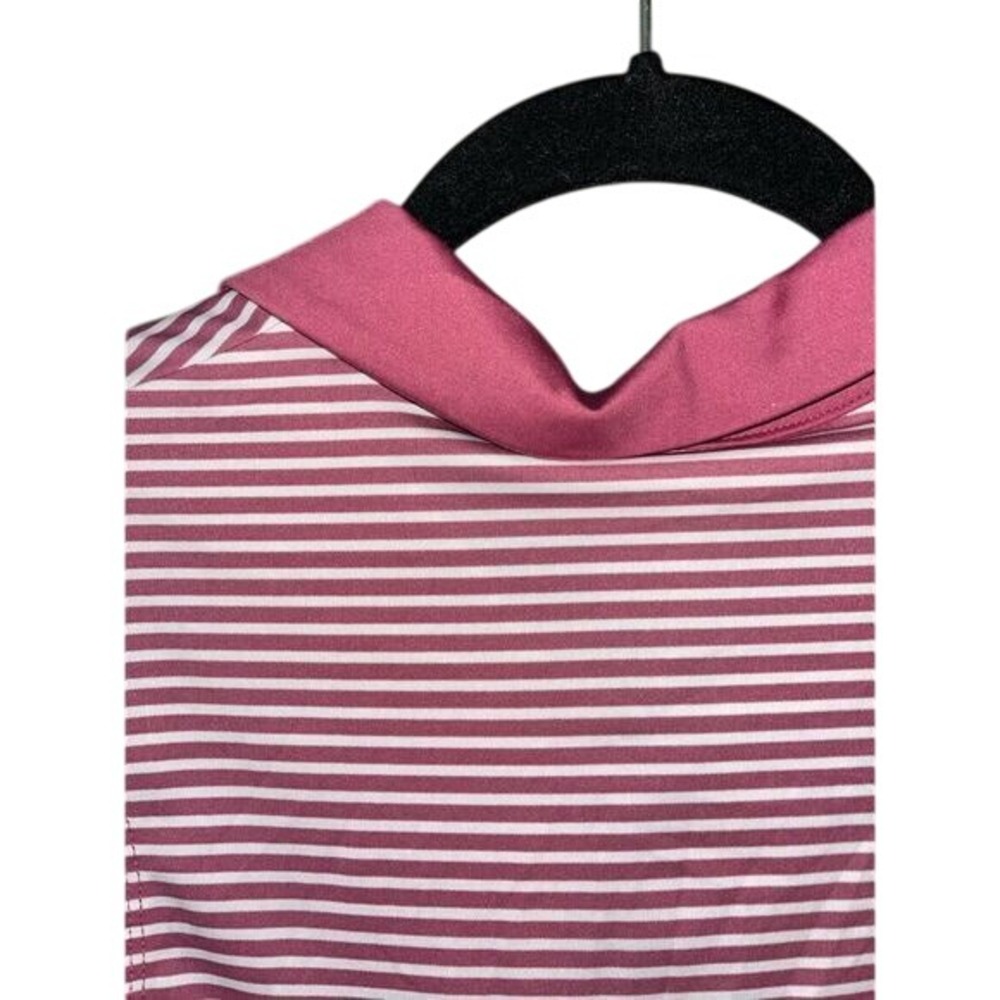 Pink Striped Sleeveless Golf Polo Top UPF50 Moisture Wicking Athletic Shirt A34 - Picture 6 of 8